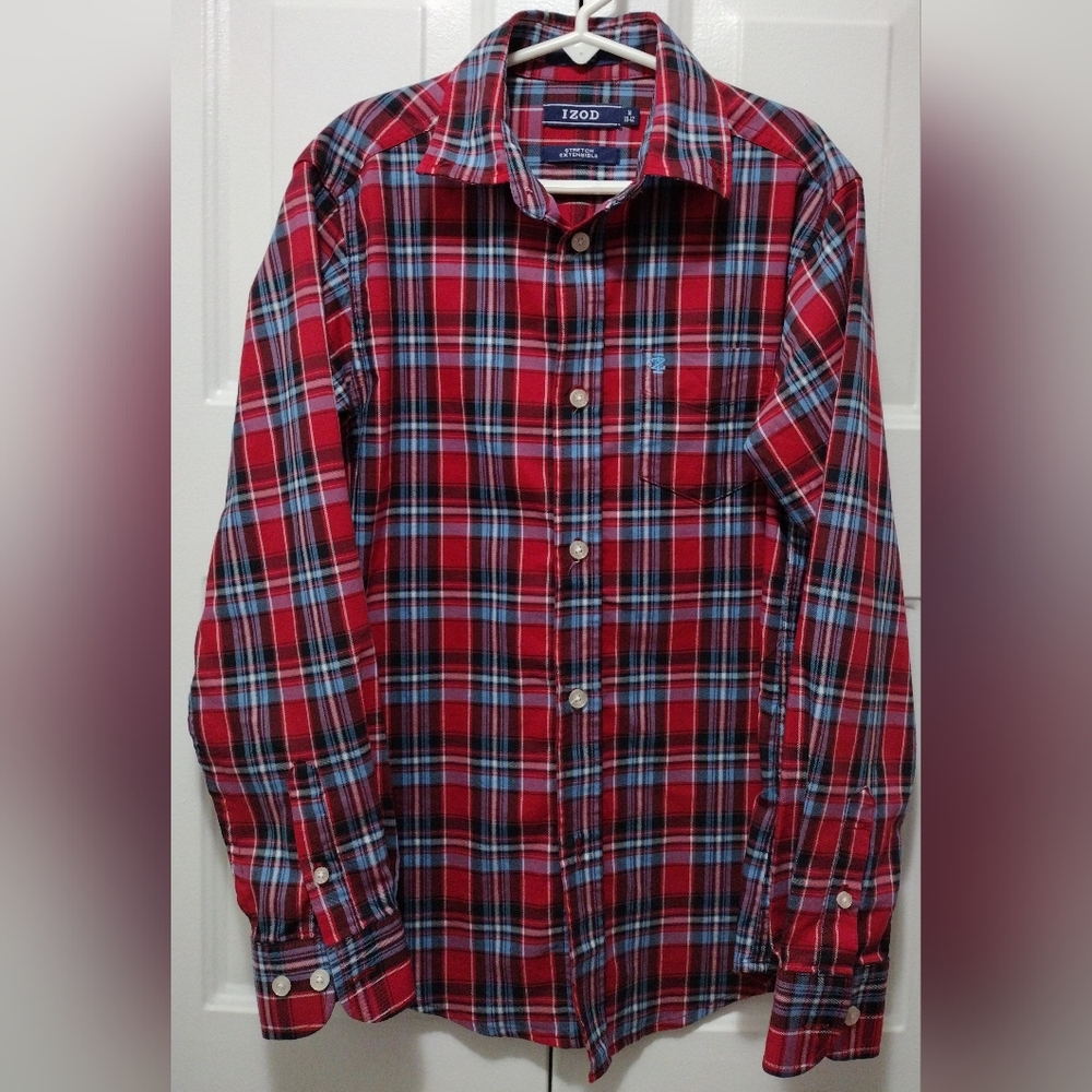 IZOD Plaid Button Down Long Sleeve Top Red/Blue Size M 10/12